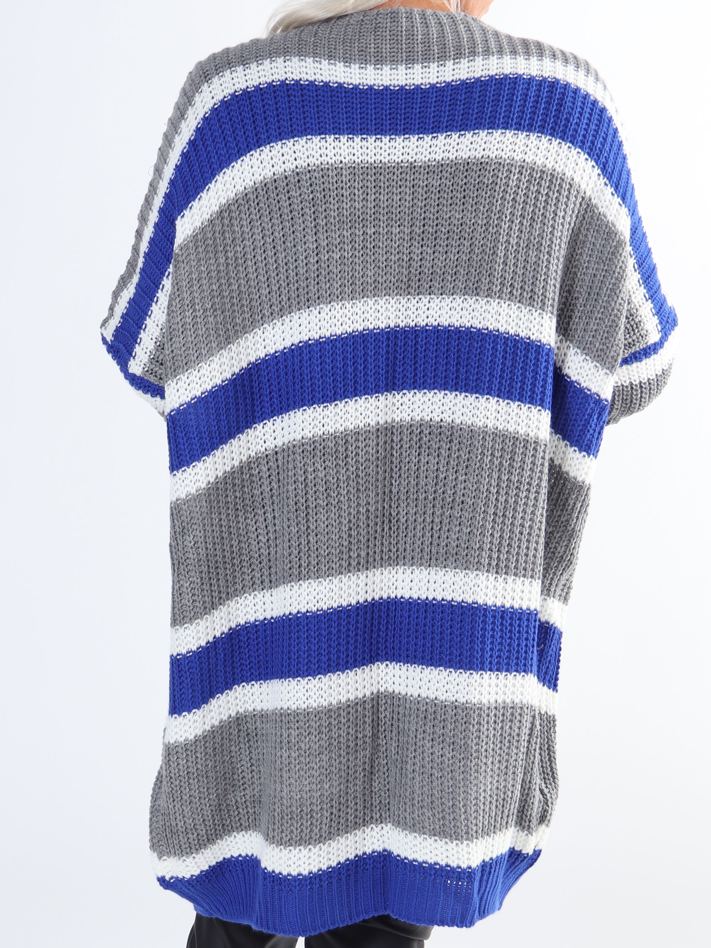 Kata - Flerfärgad randig plus size stickad kofta